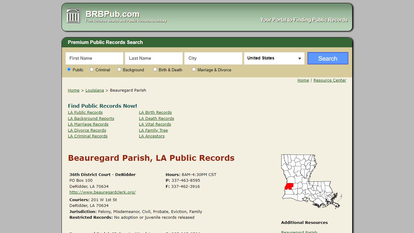 Beauregard Parish, LA Public Records - BRB Pub