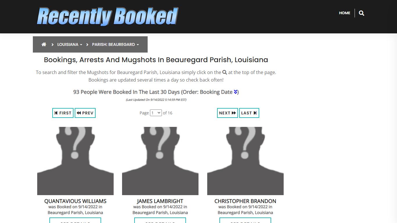 Bookings, Arrests and Mugshots in Beauregard Parish, Louisiana